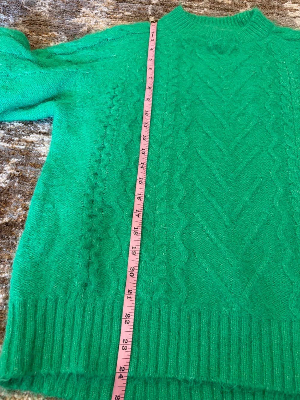 Topshop knitted fluffy cable crew jumper in green - Picture 5 of 7